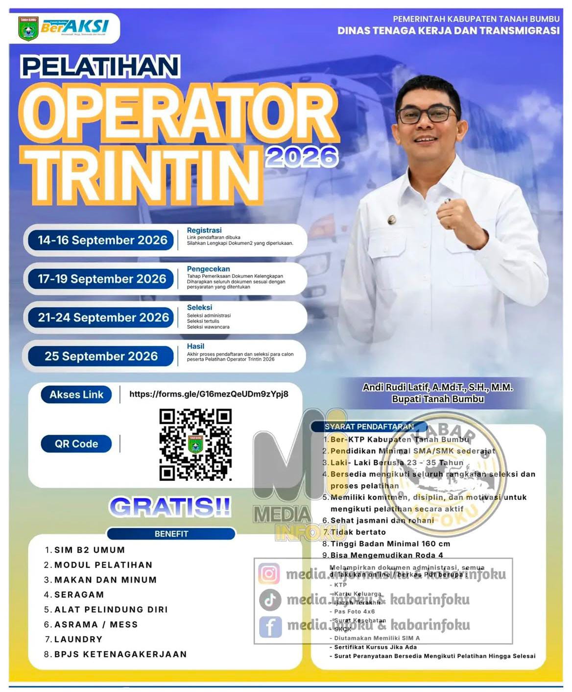 Bupati Andi Rudi Latif Buka Pelatihan Operator Trintin, Peserta Dapat SIM B2 hingga Asrama