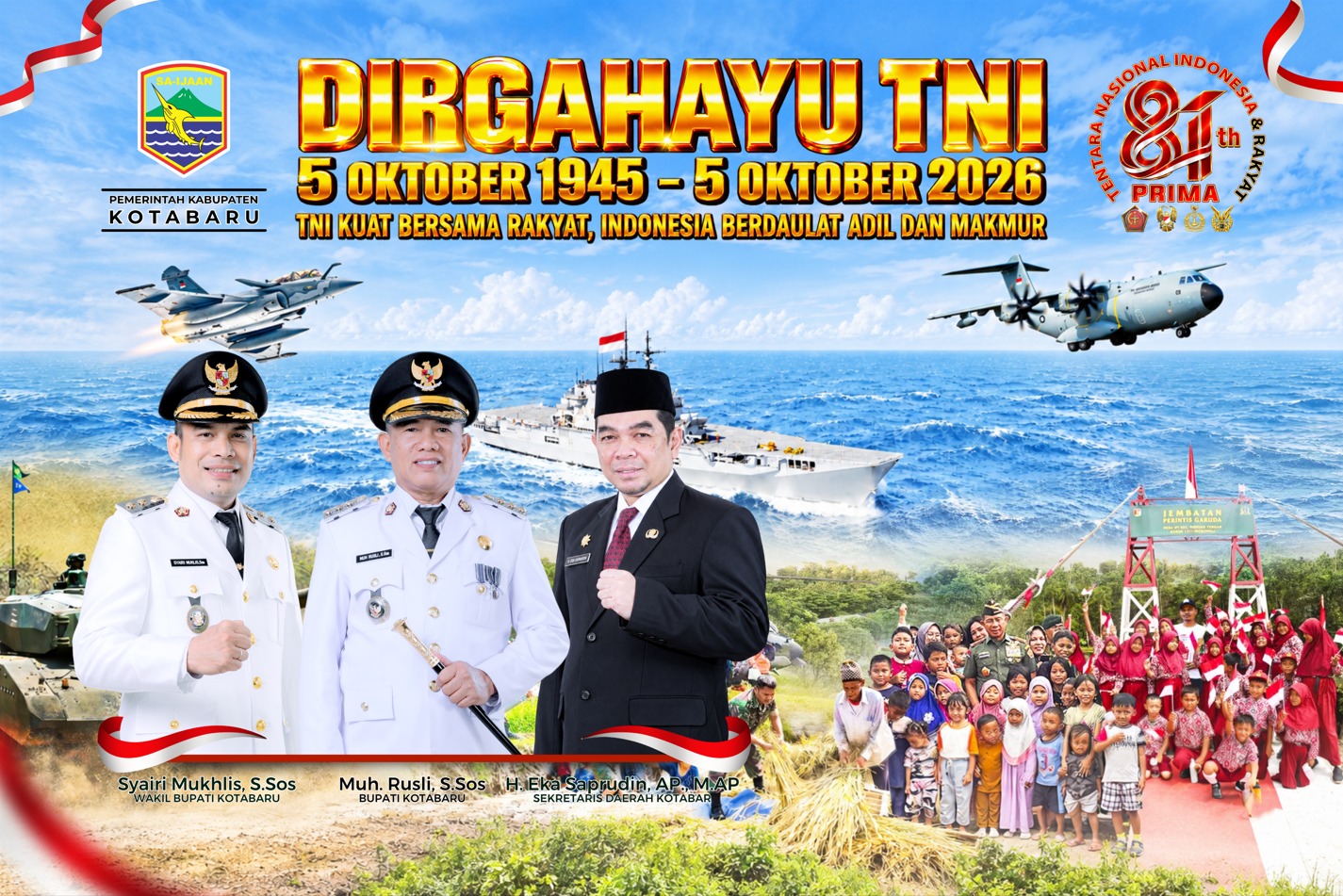 HUT ke-81 TNI, Pemkab Kotabaru Tegaskan Dukungan dan Sinergi Bersama TNI